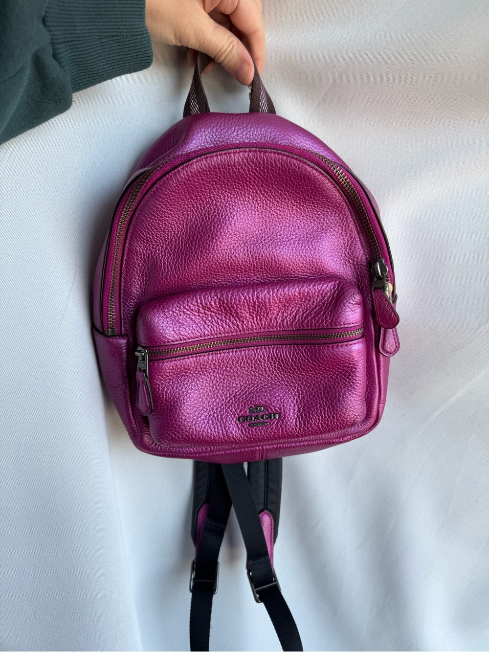 Coach Pebbled Leather Mini Backpack in Magenta